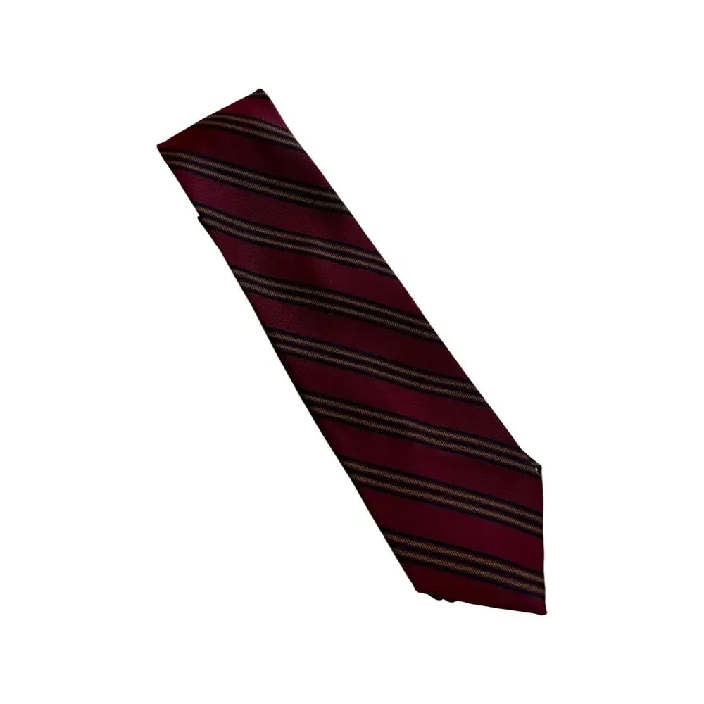Vintage Big and Tall Mens Striped Tie, Dark Red Black Olive Green Neck Tie